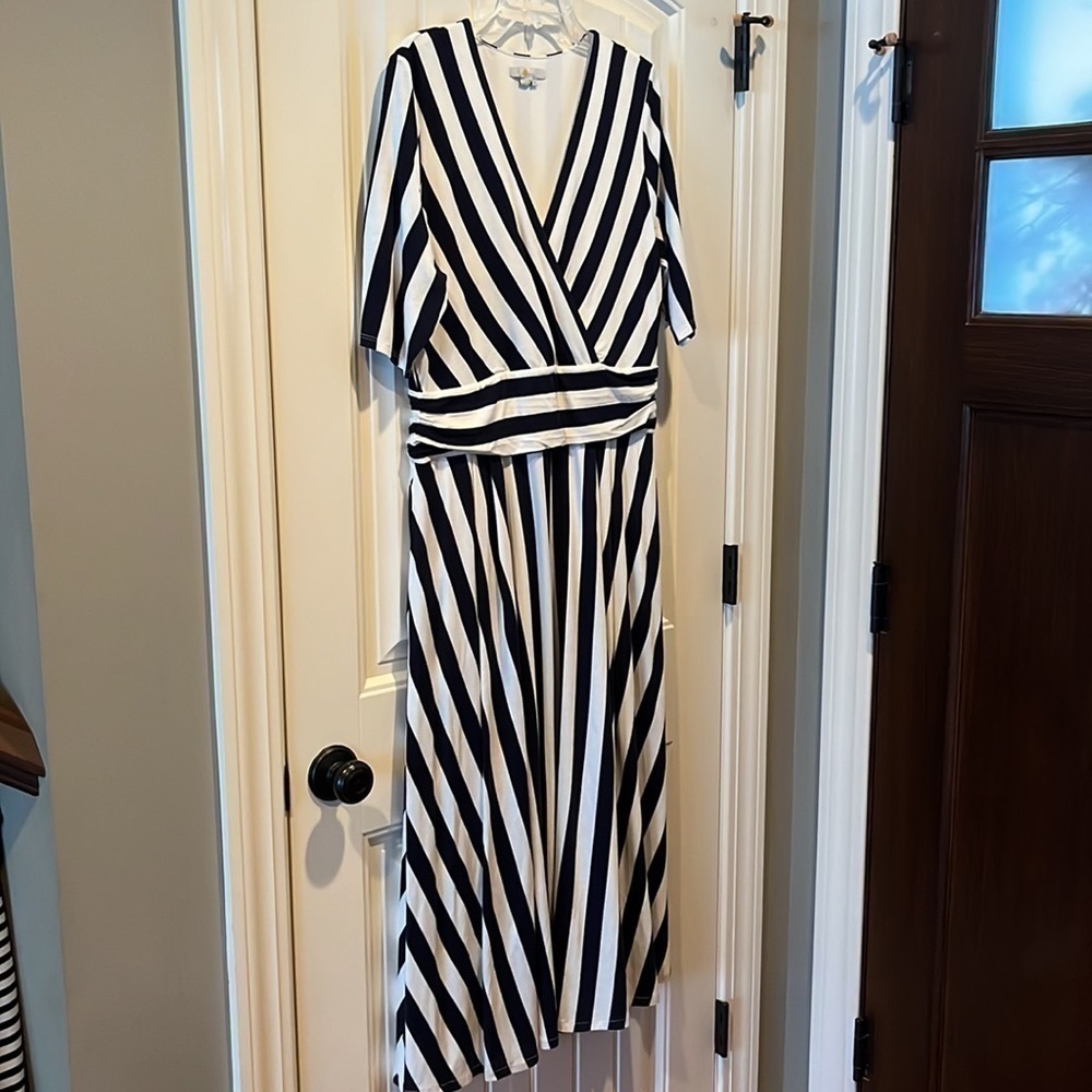 Boden navy white striped short sleeve maxi dress 14L nautical preppy coastal - Picture 3 of 14